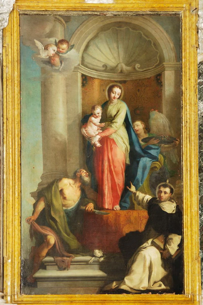 Madonna del rosario con Gesù Bambino e santi